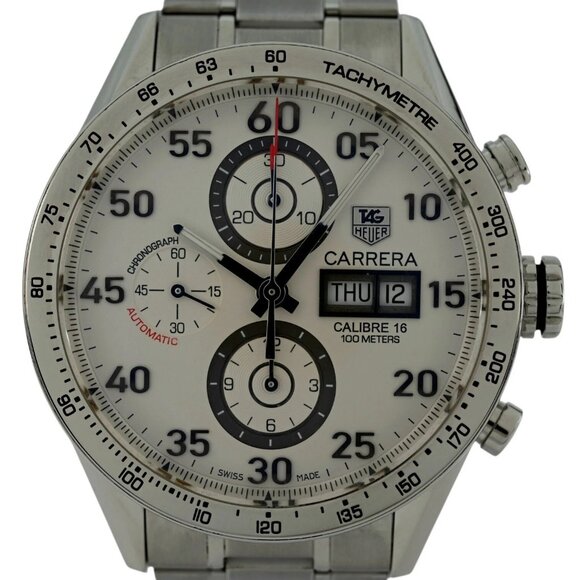 Tag Heuer 43mm Men's Carrera Automatic White Chrono Cal. 16 Watch - Picture 1 of 9